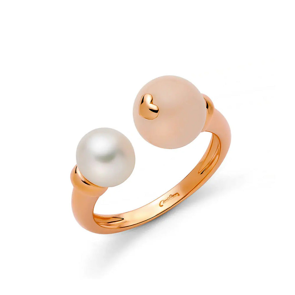 Anello Miluna Argento Perla e Giada Colore Pesca