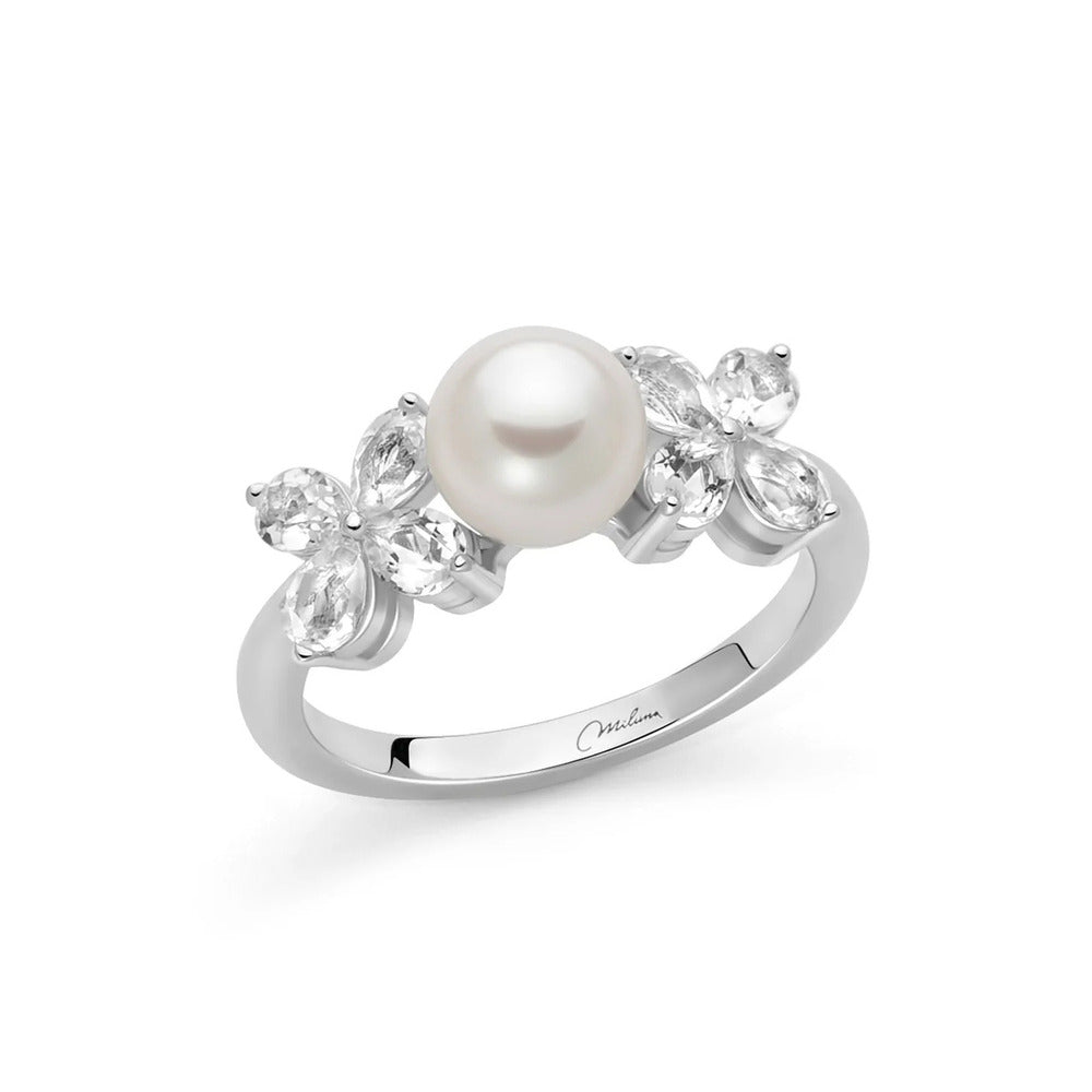 Anello Miluna Anastasia con Perla Oriente e Topazi a goccia