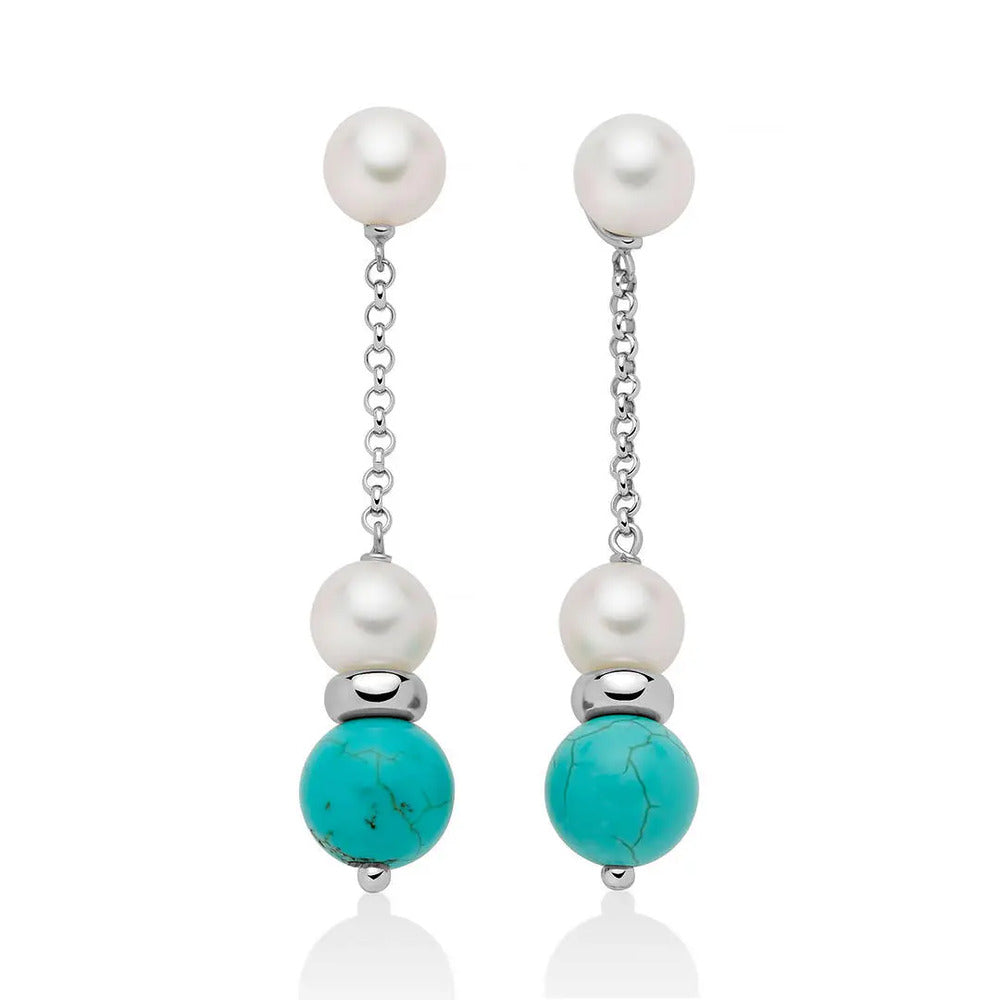 Orecchini Pendenti Miluna Argento Perle e Aulite Turchese