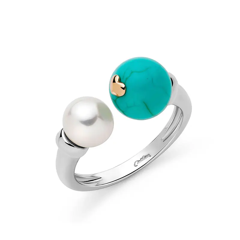 Anello Miluna Argento Perla e Aulite Turchese