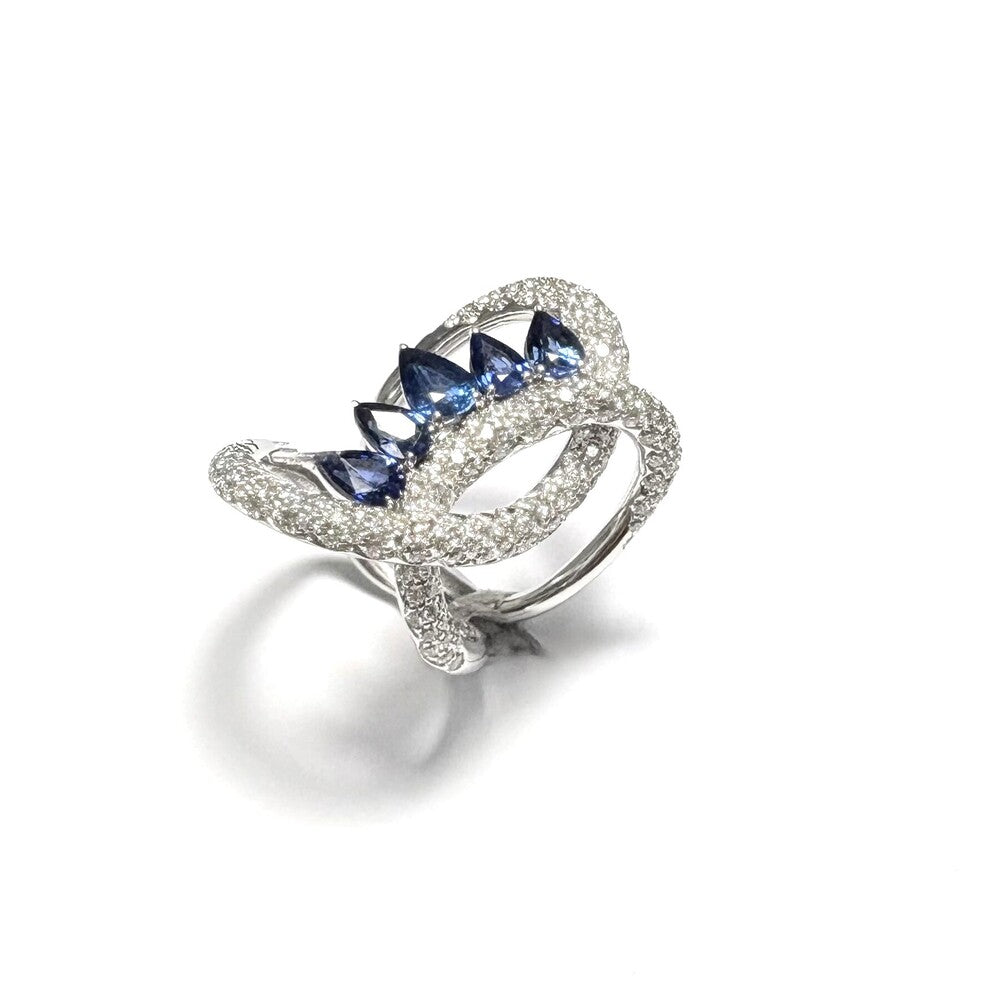 Anello Fascia Crivelli Oro Bianco con Zaffiri Blu e Diamanti