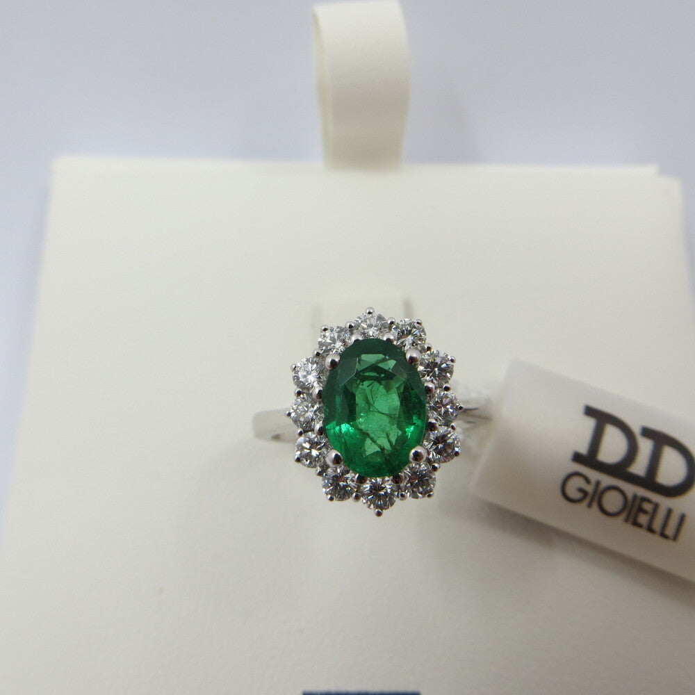 Anello DAVITE&DELUCCHI Oro Bianco Diamanti e Smeraldo
