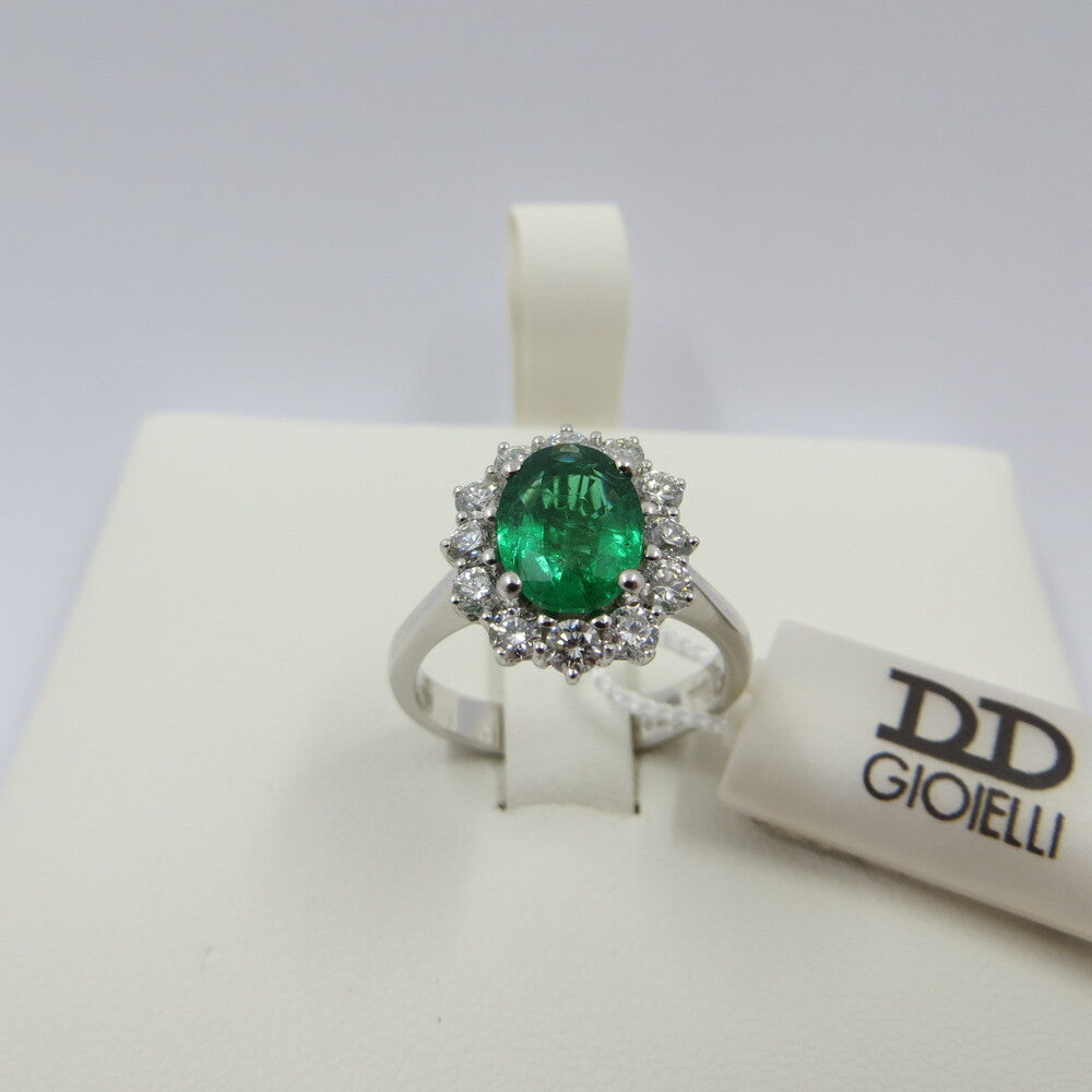 Anello DAVITE&DELUCCHI Oro Bianco Diamanti e Smeraldo
