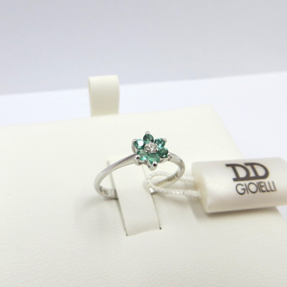 Anello Fiore DAVITE&DELUCCHI Oro, Diamante e Smeraldi