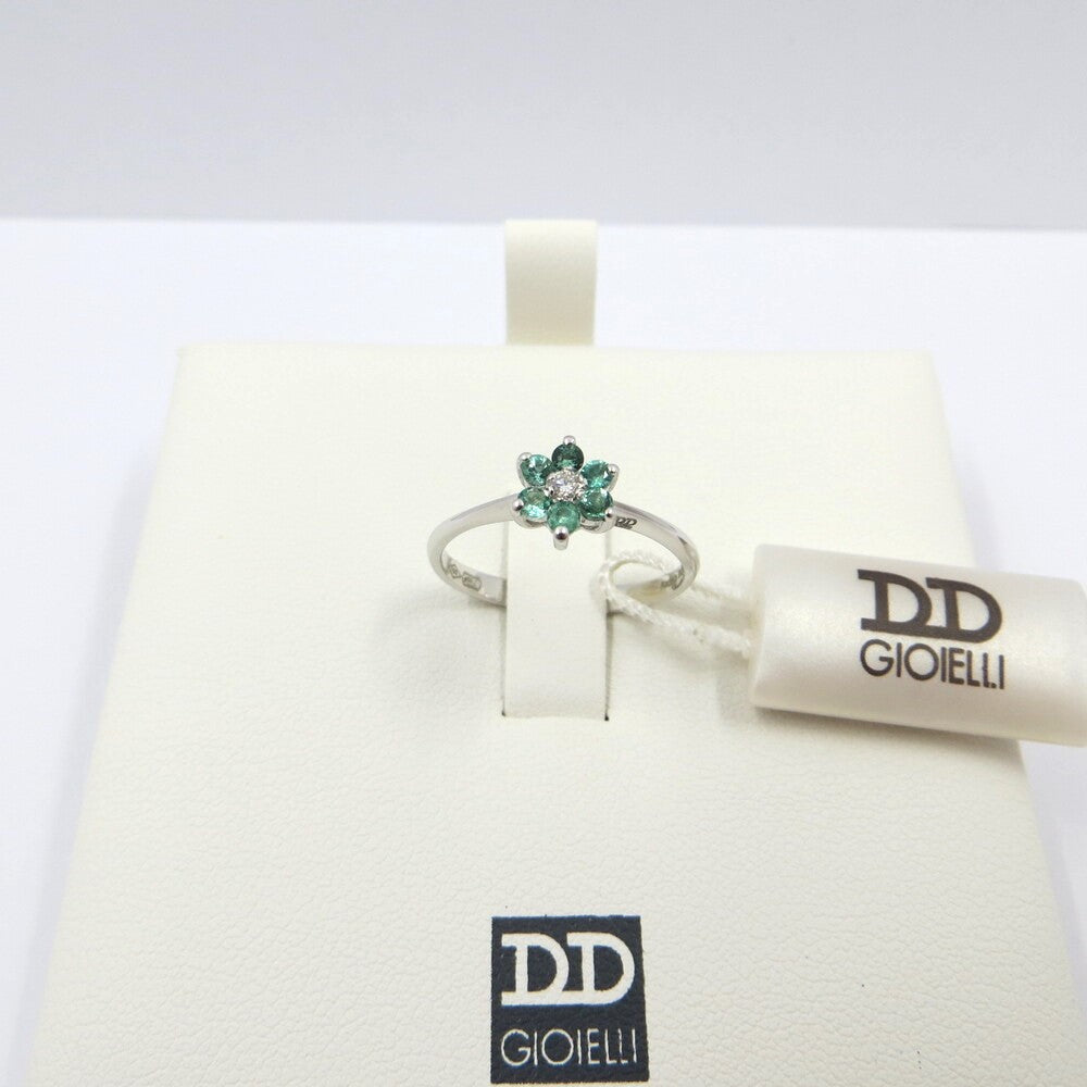 Anello Fiore DAVITE&DELUCCHI Oro, Diamante e Smeraldi
