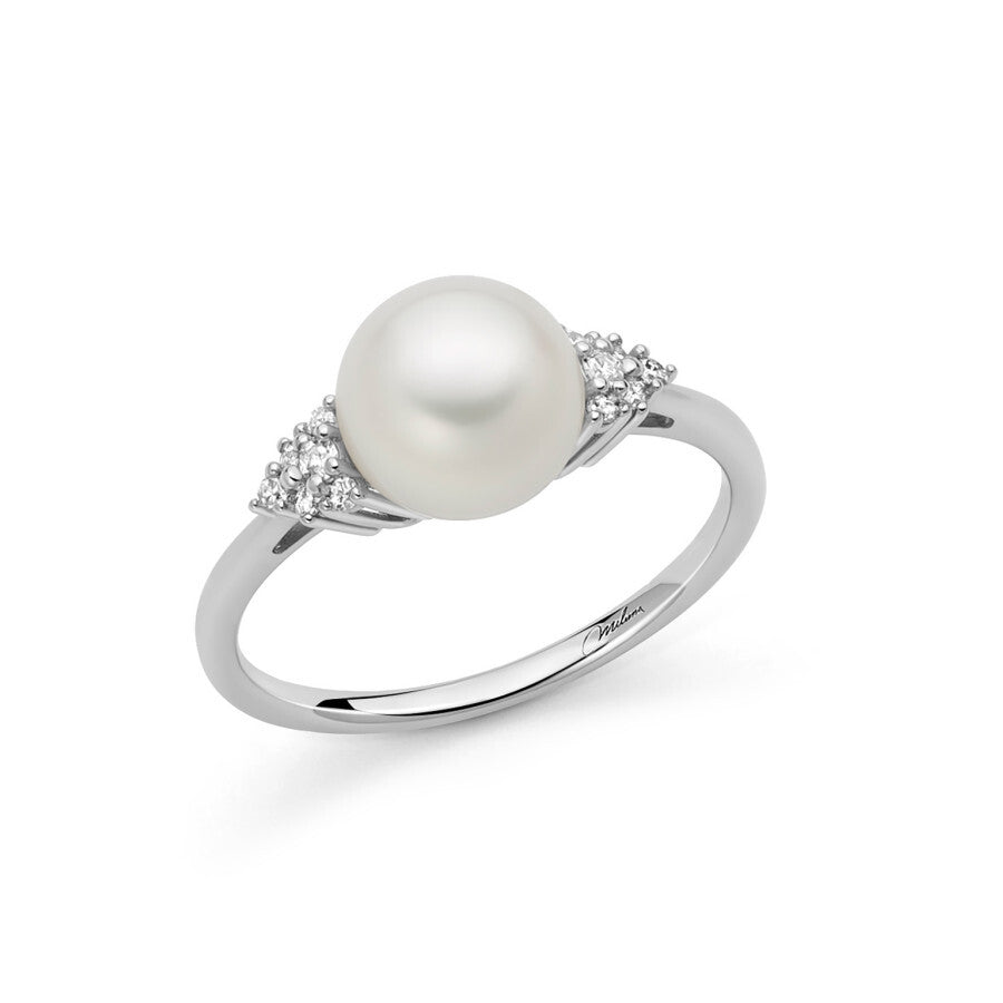 Anello Miluna in Oro Bianco con Perla e Diamanti