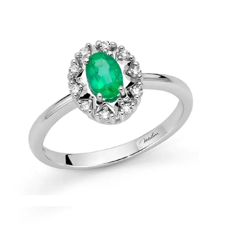Anello Miluna in Oro Bianco, Smeraldo e Diamanti