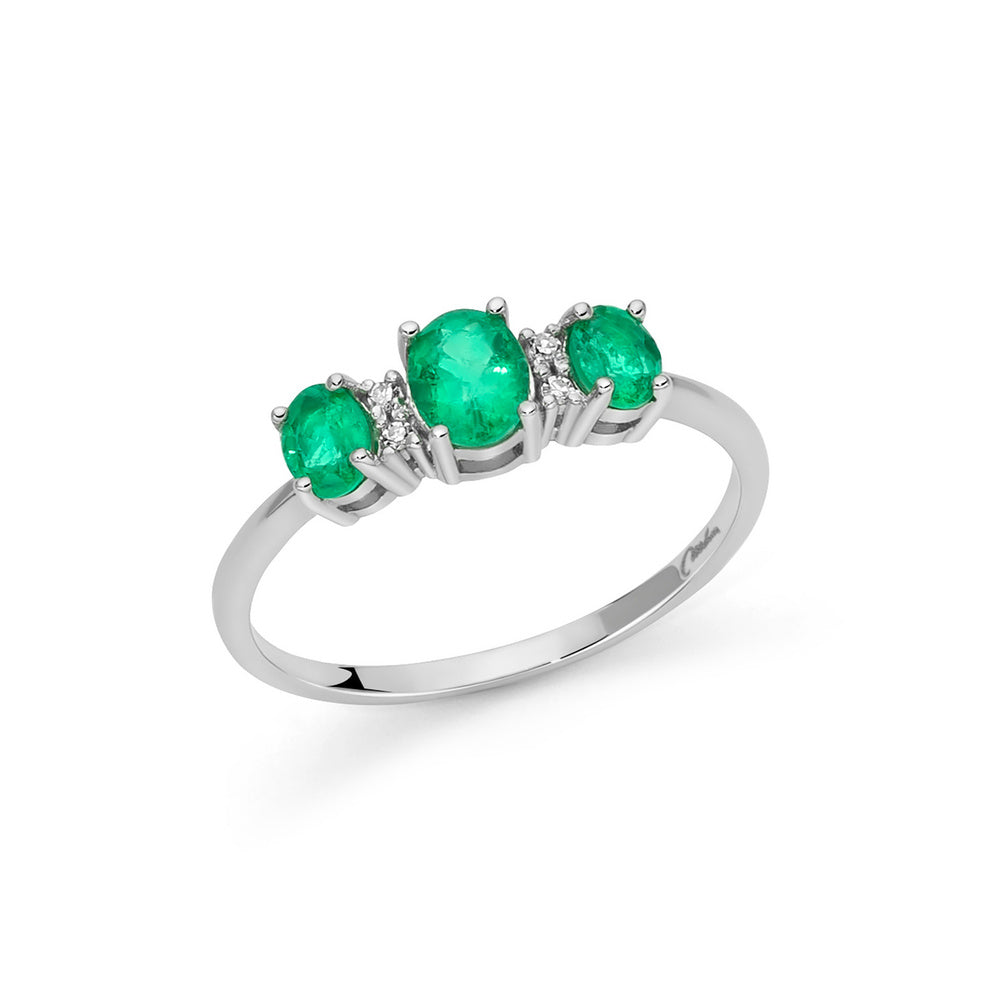 Anello Trilogy Miluna Oro Bianco Smeraldi e Diamanti