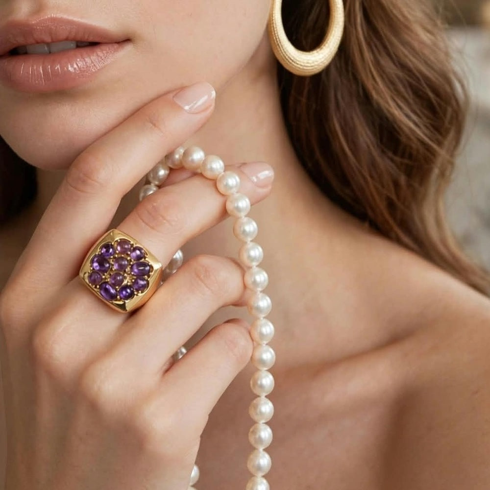 Anello SOARA in Argento Dorato e Ametiste