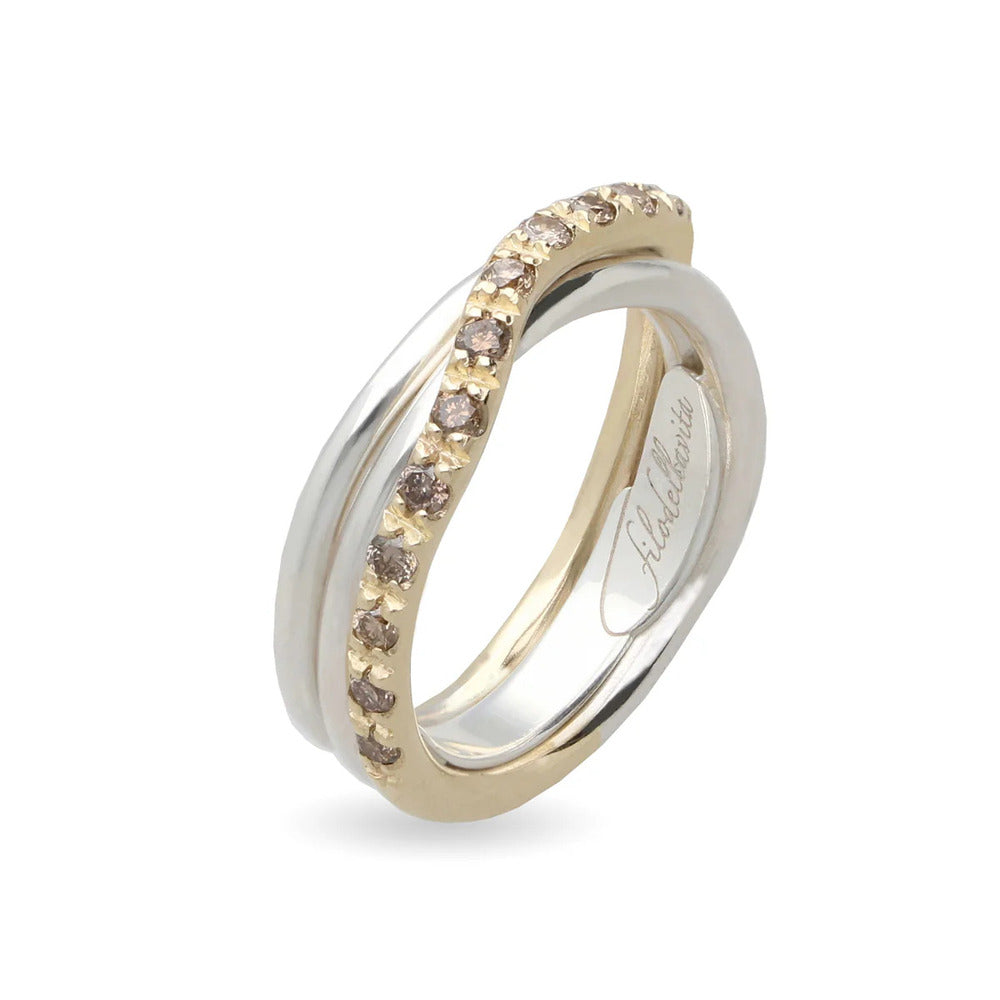 Anello RUBINIA GIOIELLI Filodellavita fili Oro giallo, Argento e Diamanti brown