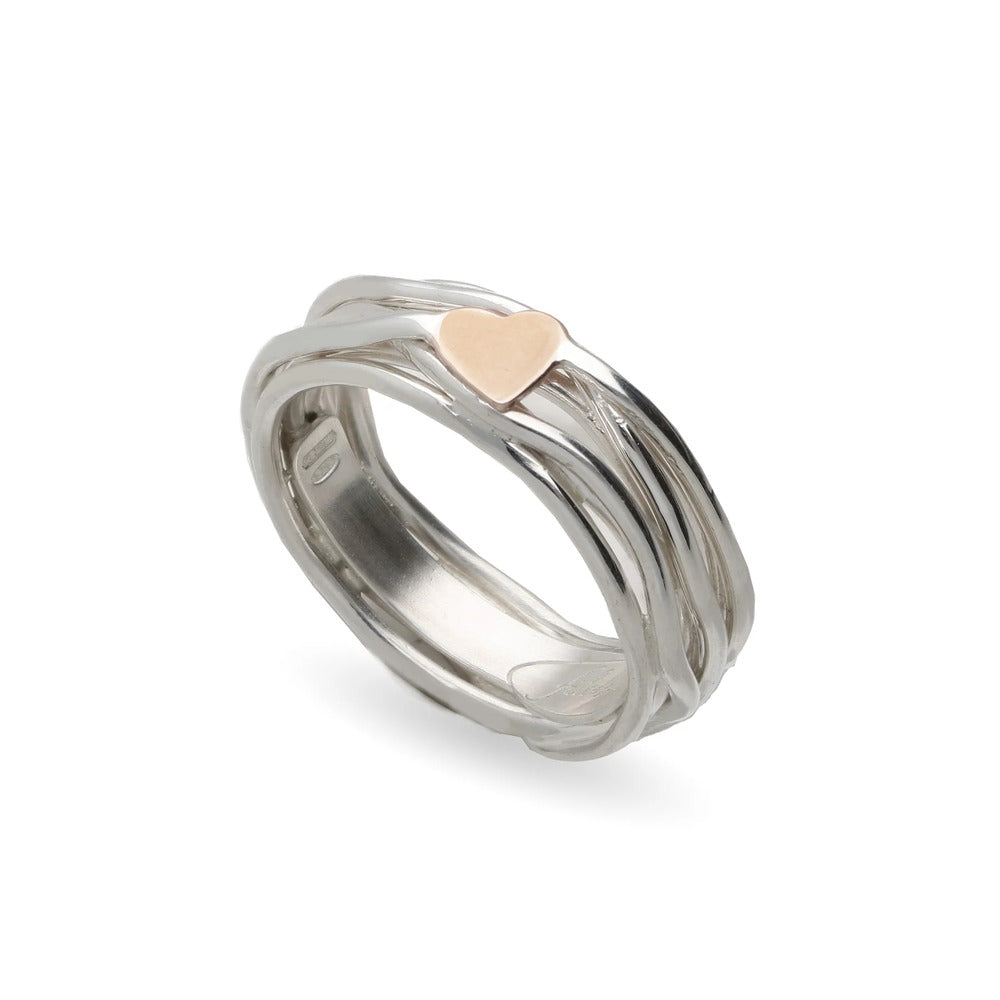 Anello RUBINIA GIOIELLI Filodellavita fili Argento e Cuore Oro Rosa 9kt