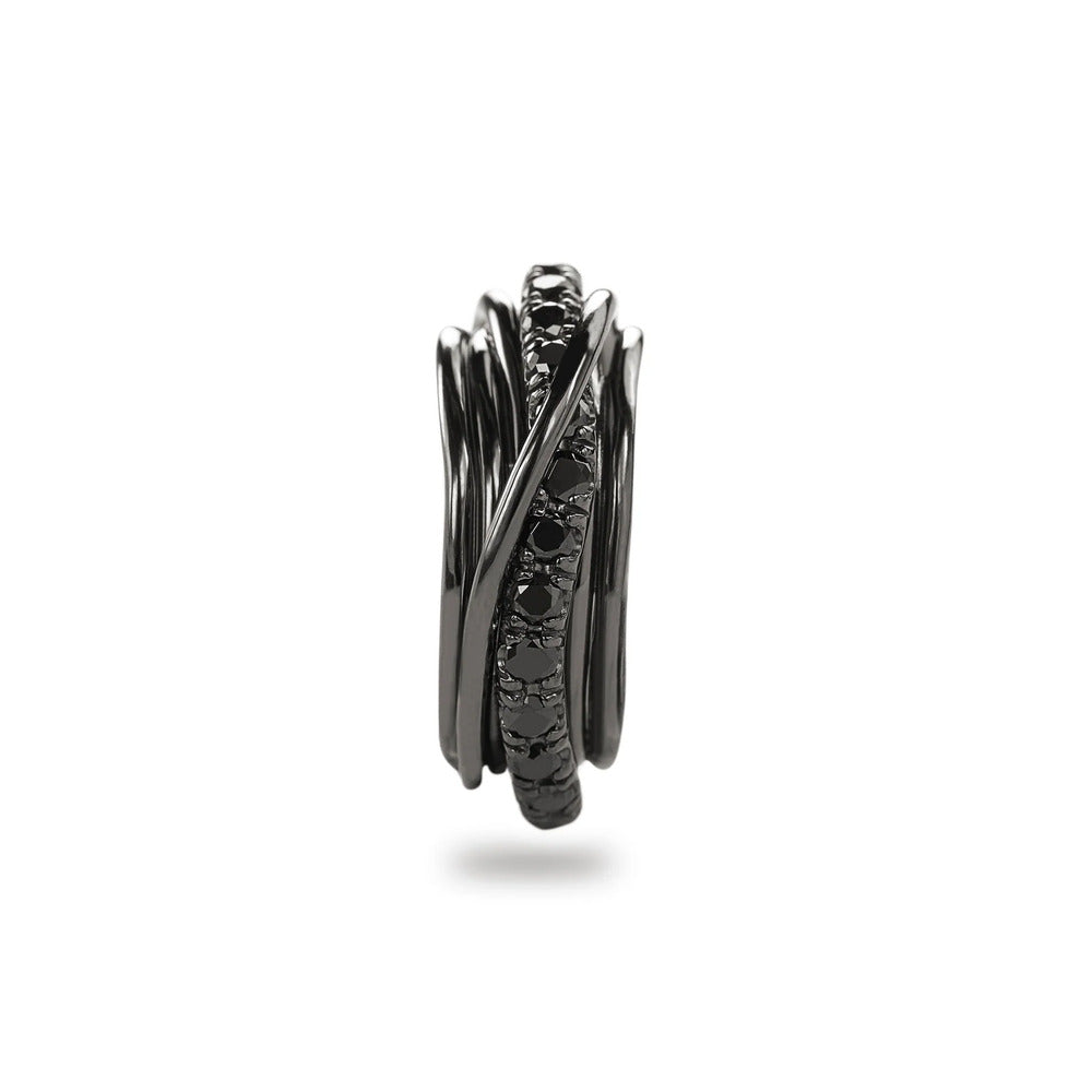 Anello Filodellavita RUBINIA GIOIELLI Rock fili Argento Brunito e Diamanti Black