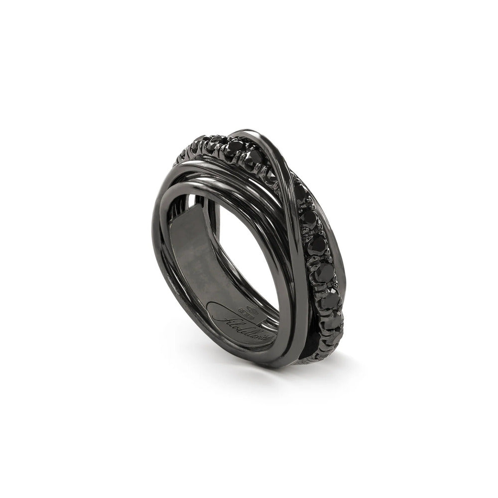 Anello Filodellavita RUBINIA GIOIELLI Rock fili Argento Brunito e Diamanti Black