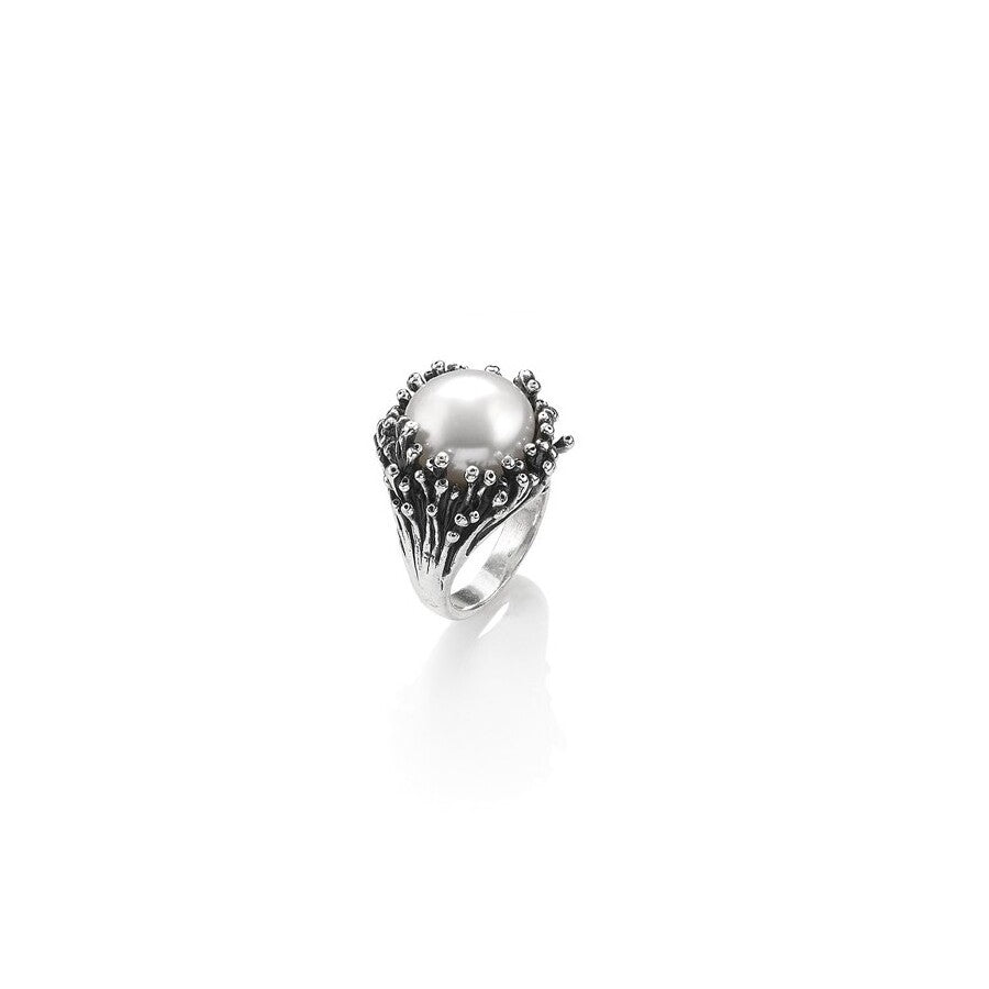 Anello Giovanni Raspini Anemone in Argento con Perla