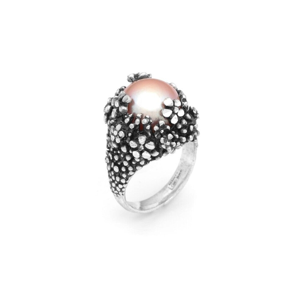 Anello Giovanni Raspini Blosom Grande Argento e Perla Rosa