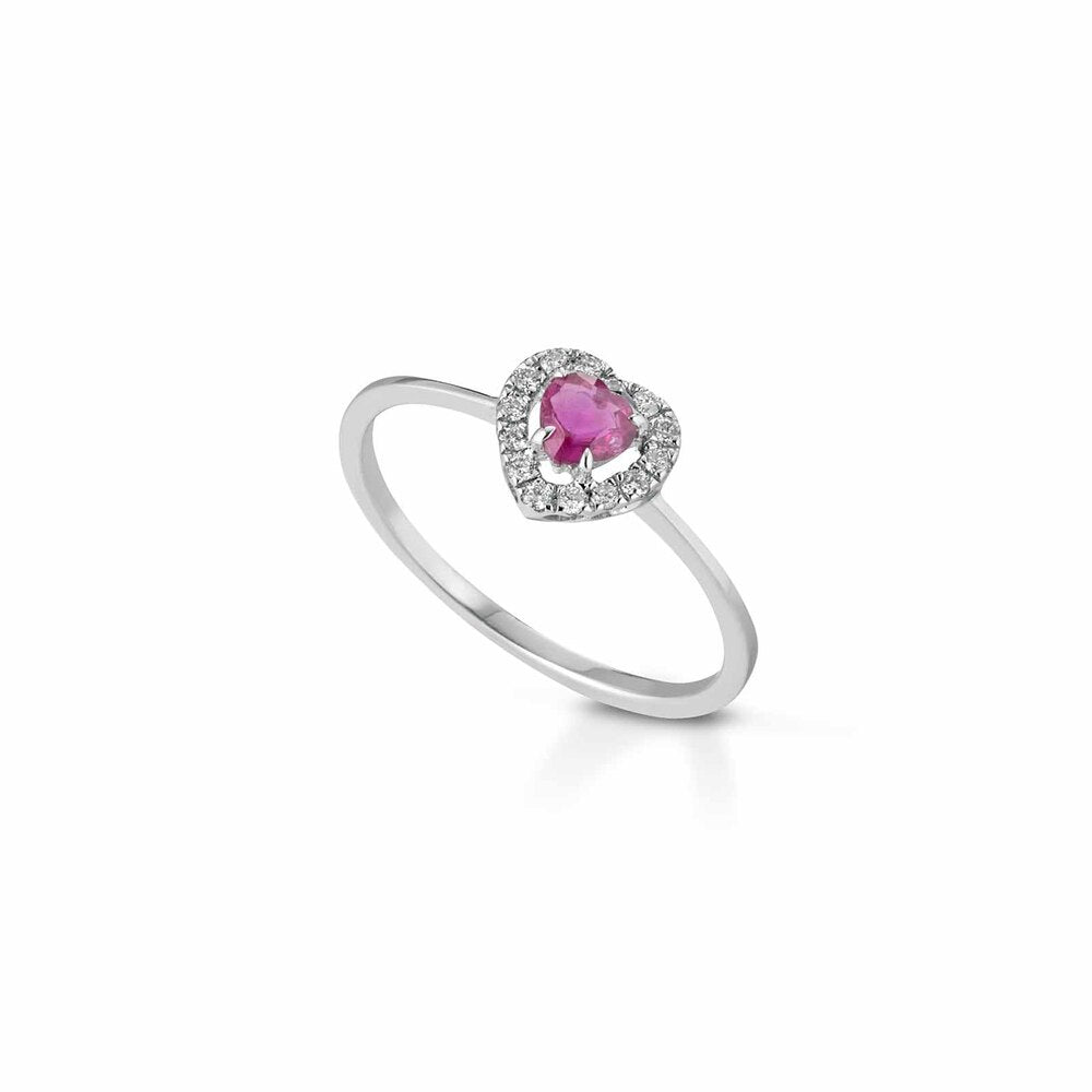 Anello LELUNE Diamonds Oro, Diamanti e Rubino Cuore