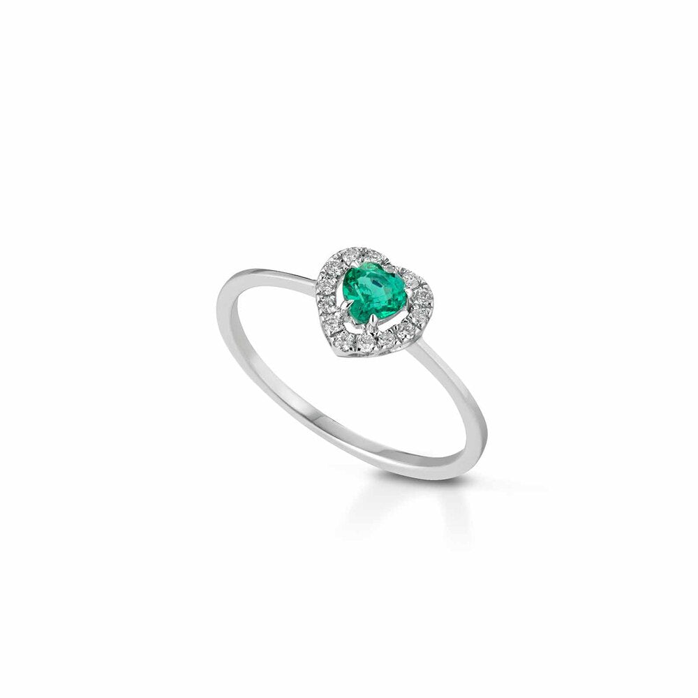 Anello LELUNE Diamonds Oro, Diamanti e Smeraldo Cuore