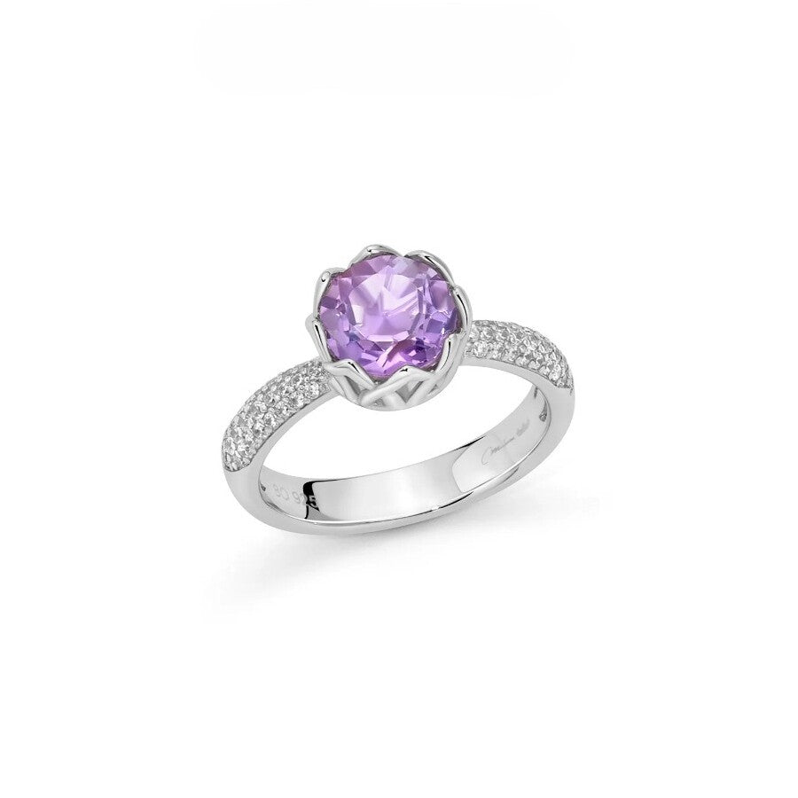 Anello Miluna Colibrì con Ametista e Topazi bianchi