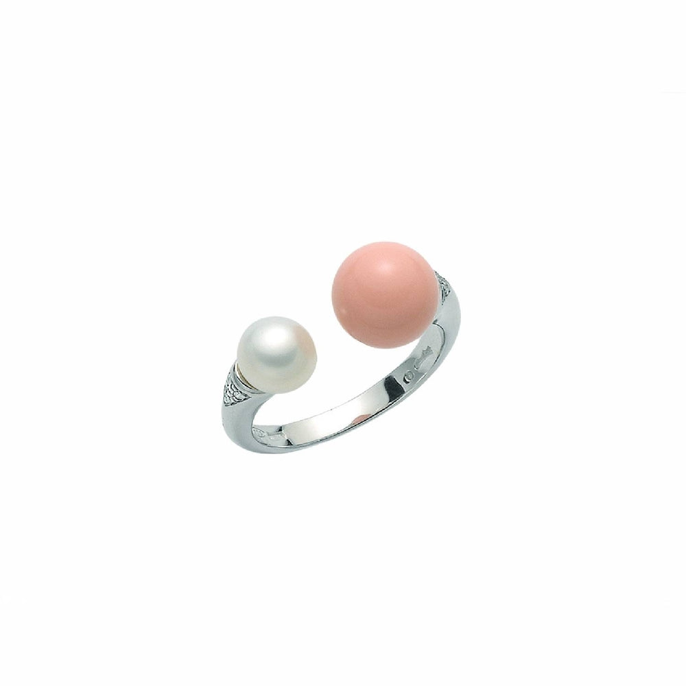 Anello Contrariè Miluna Argento, Perla, Corallo Rosa