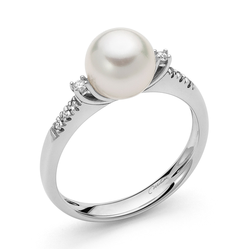 Anello Miluna in Oro Bianco con Perla e Diamanti