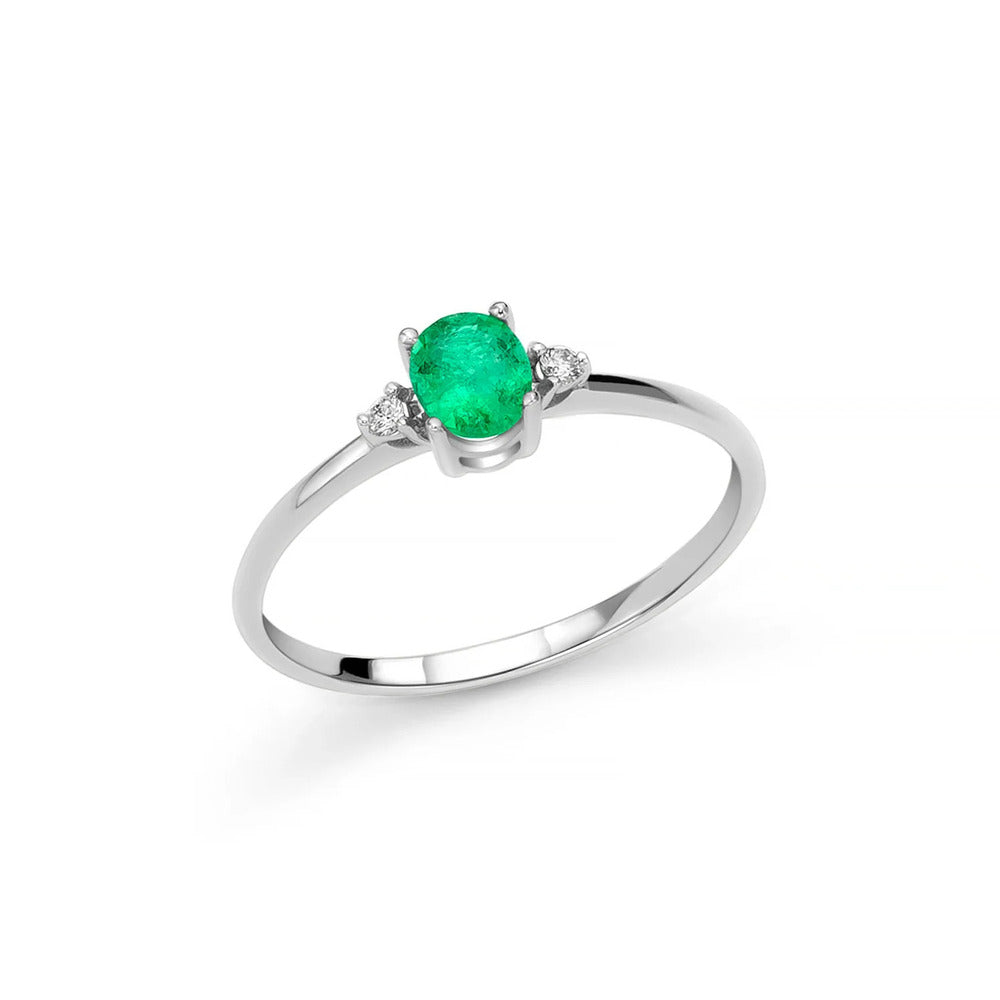 Anello Miluna in Oro 18 ct con Smeraldo ovale e Diamanti
