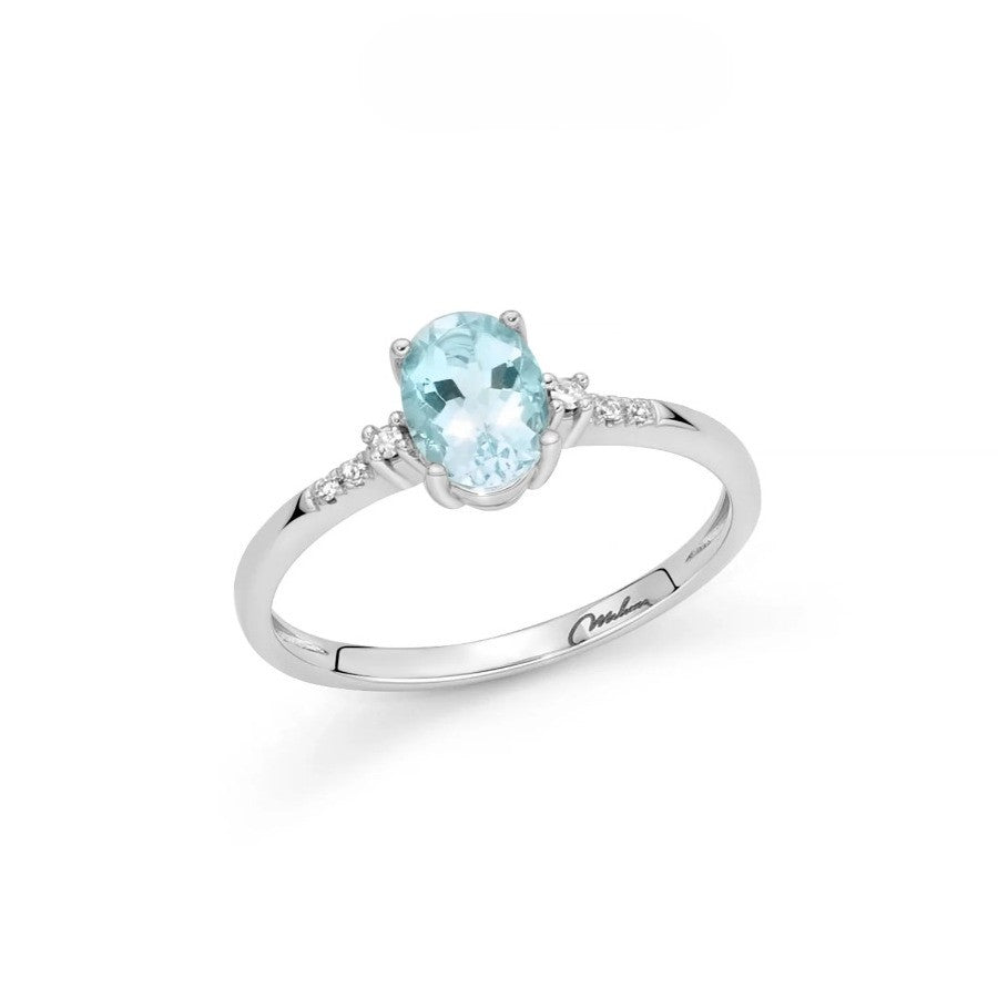 Anello Miluna in Oro Bianco 18 ct. con Acquamarina Ovale e Diamanti
