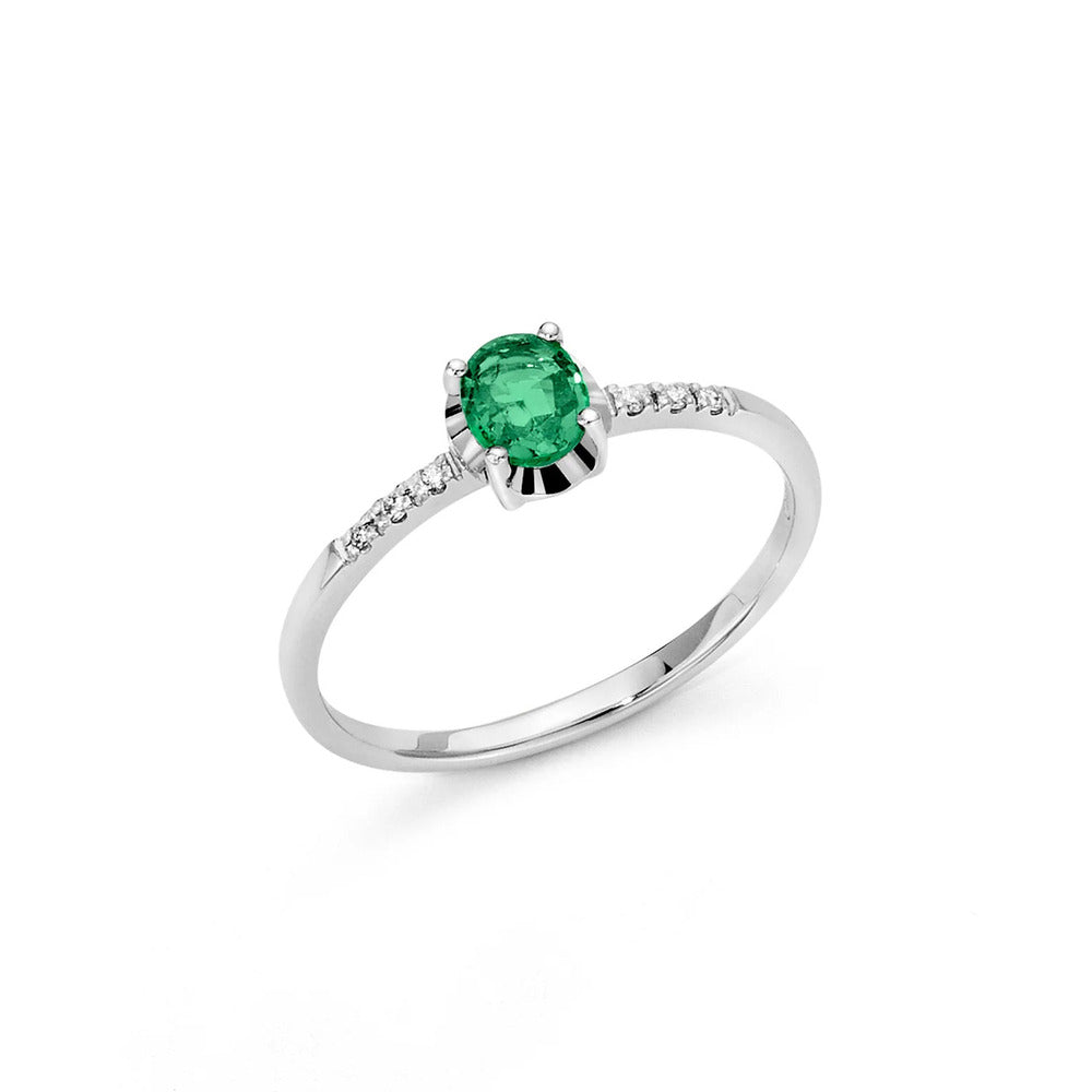 Anello Miluna Oro Bianco con Smeraldo ovale e Diamanti