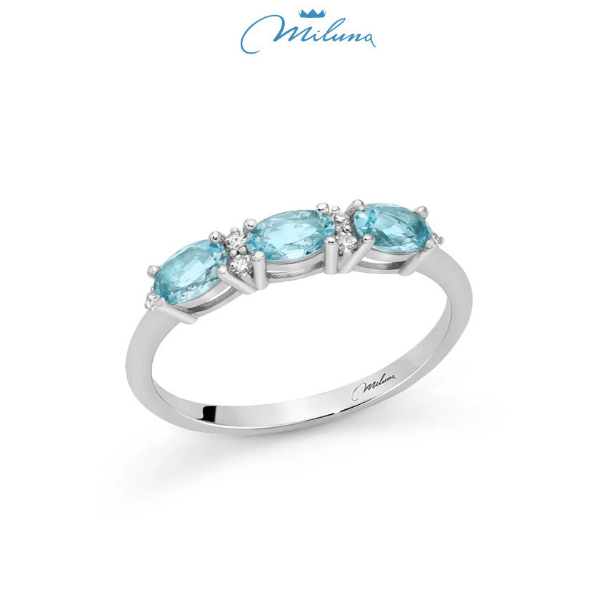 Anello Trilogy MILUNA in Oro Bianco con Acquemarine e Diamanti