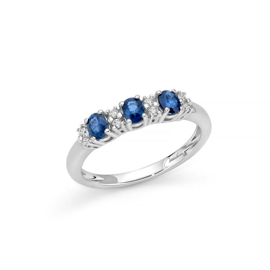 Anello Trilogy Miluna in Oro Bianco con Zaffiri e Diamanti