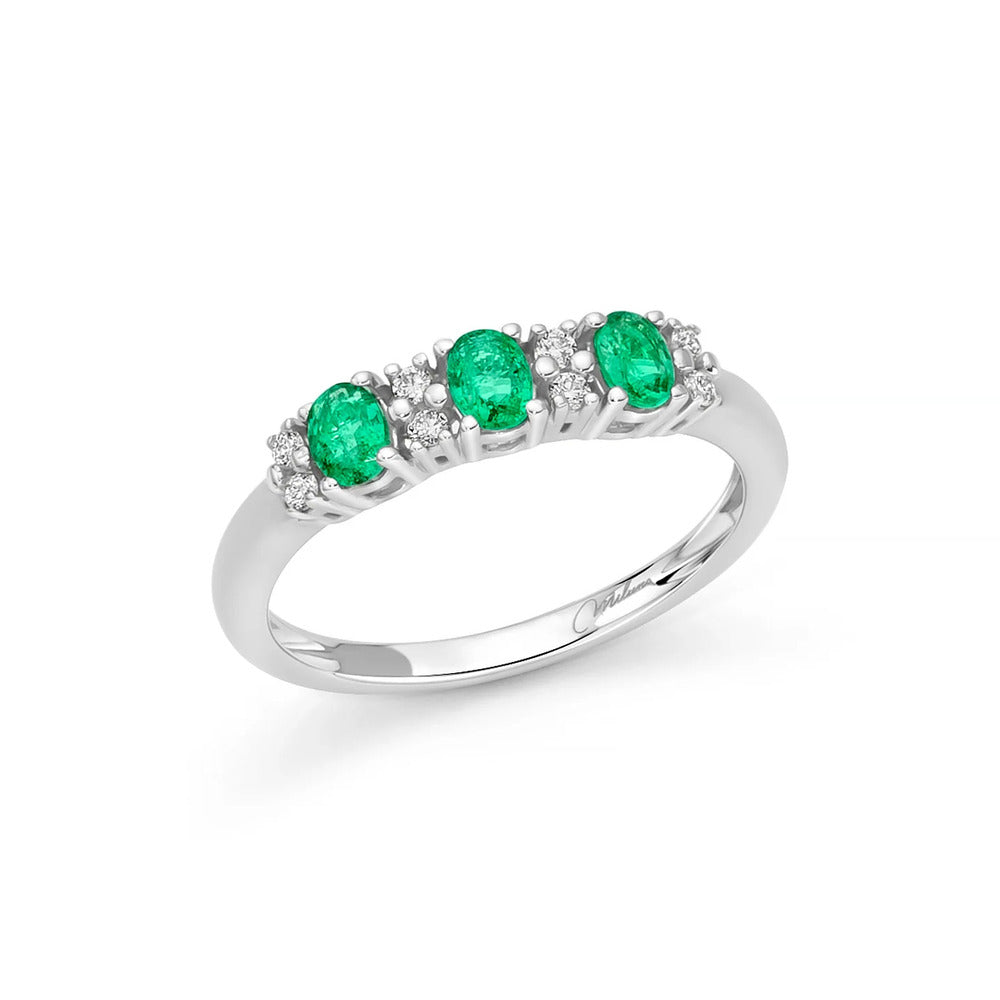 Anello Trilogy MILUNA in Oro Bianco con Smeraldi e Diamanti