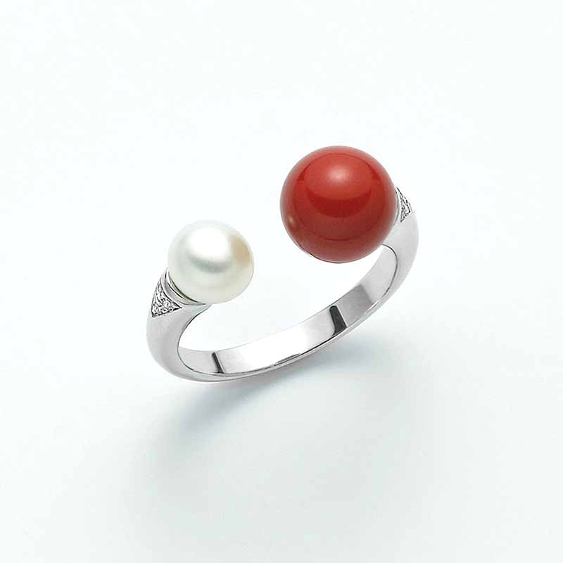 Anello Contrariè Miluna Argento, Perla, Corallo