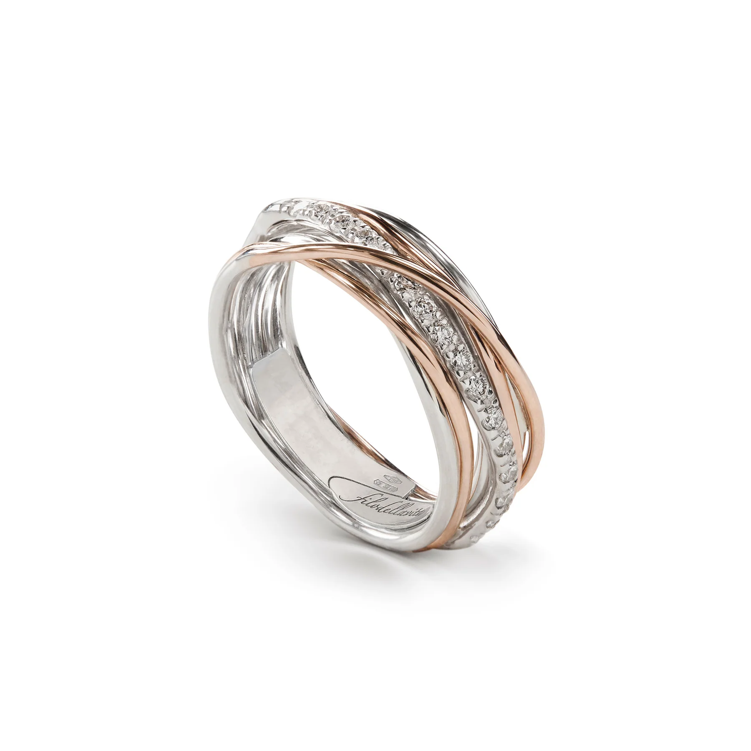 Anello RUBINIA GIOIELLI Filodellavita fili Oro rosa kt, Argento e Diamanti bianchi