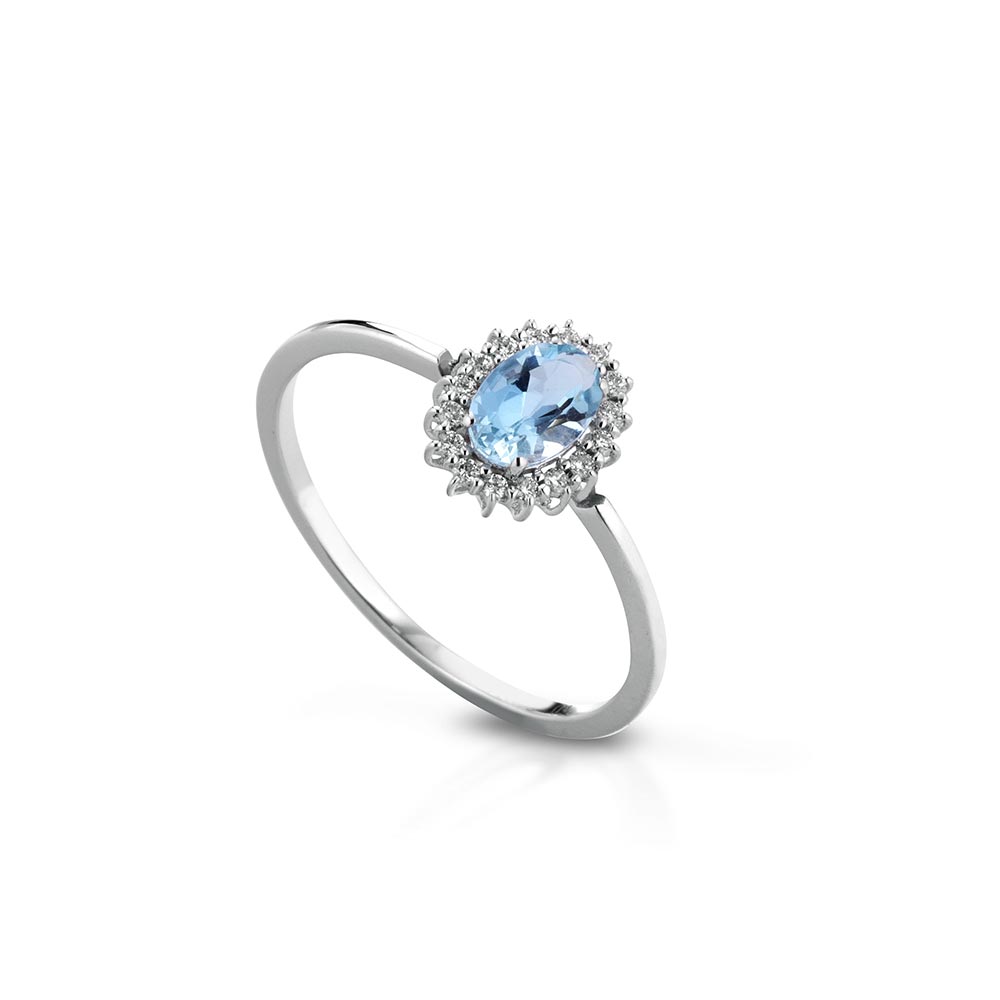 Anello LELUNE Diamonds Oro, Diamanti e Acquamarina