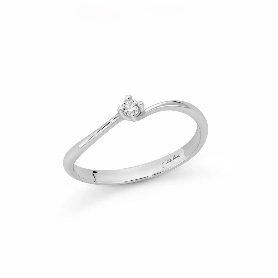 Anello solitario Miluna Oro bianco 9k e Diamante naturale