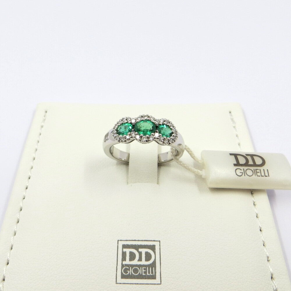 Anello Trilogy DAVITE&DELUCCHI in Oro Diamanti e Smeraldi