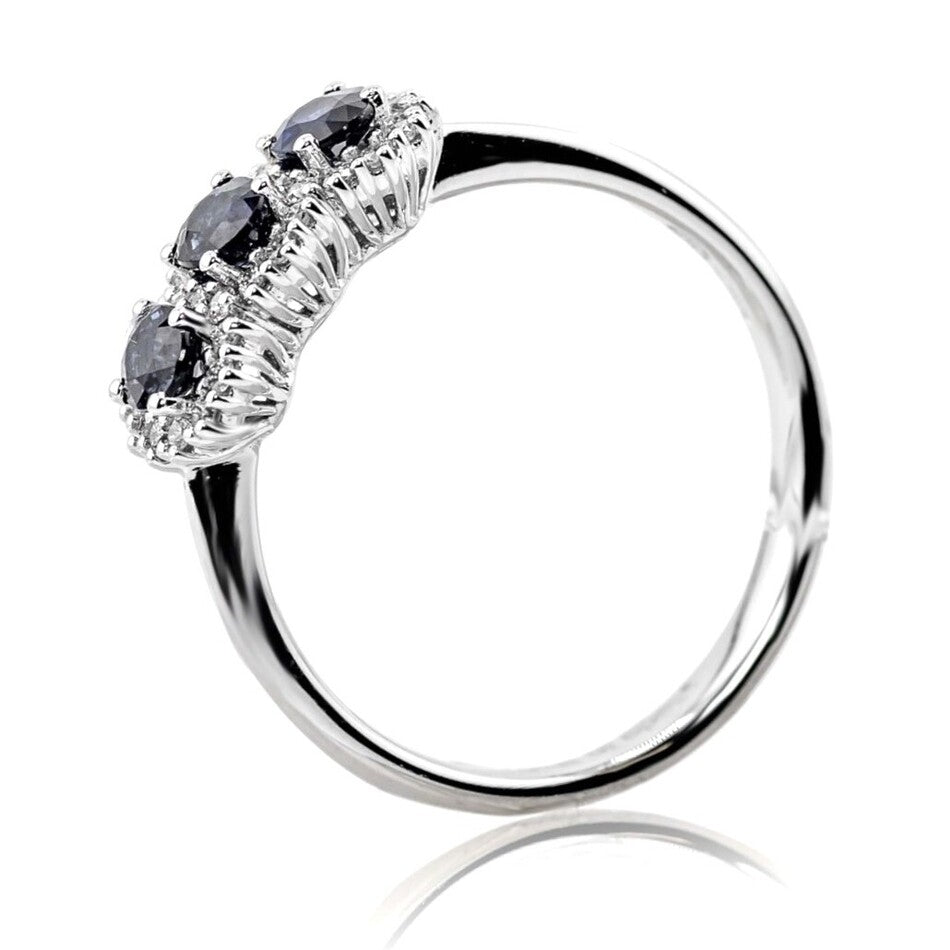 Anello Trilogy Davite&Delucchi in Oro Bianco con Zaffiri Naturali e Diamanti