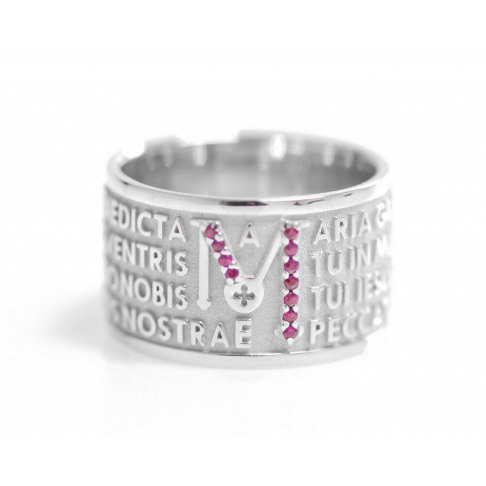 Anello TUUM Animae Mater in Argento e Rubini