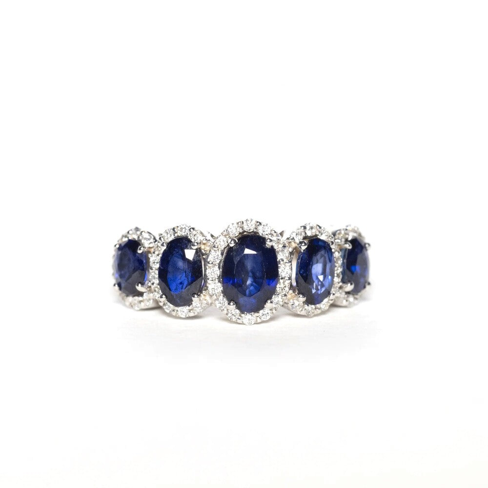 Anello Veretta Davite&Delucchi in Oro Bianco con Zaffiri e Diamanti