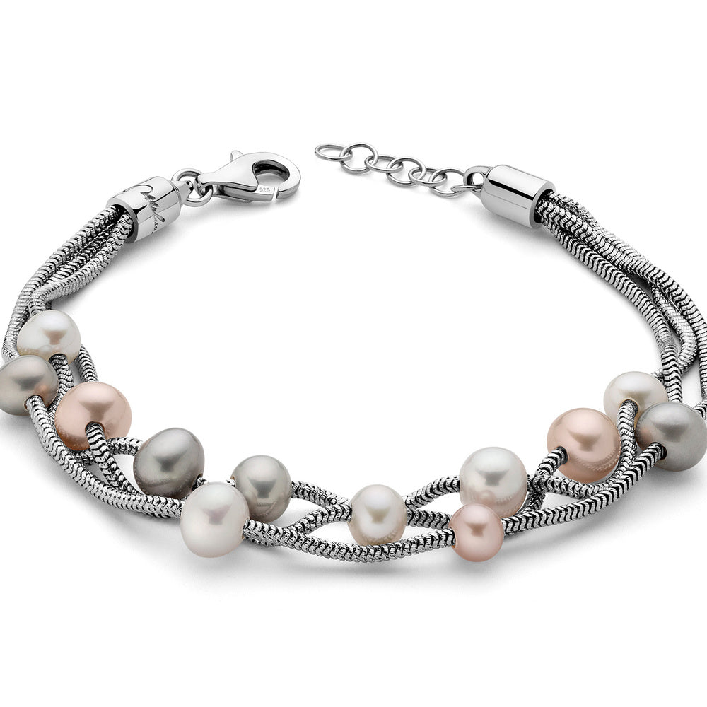Bracciale Miluna multifilo in argento con perle colorate