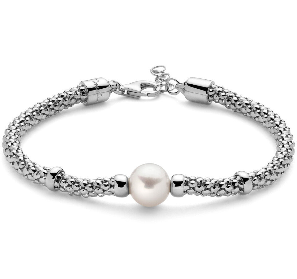 Bracciale Miluna con maglia coreana, in argento con perla