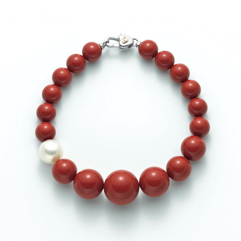 Bracciale Miluna Perle bianche e corallo rosso