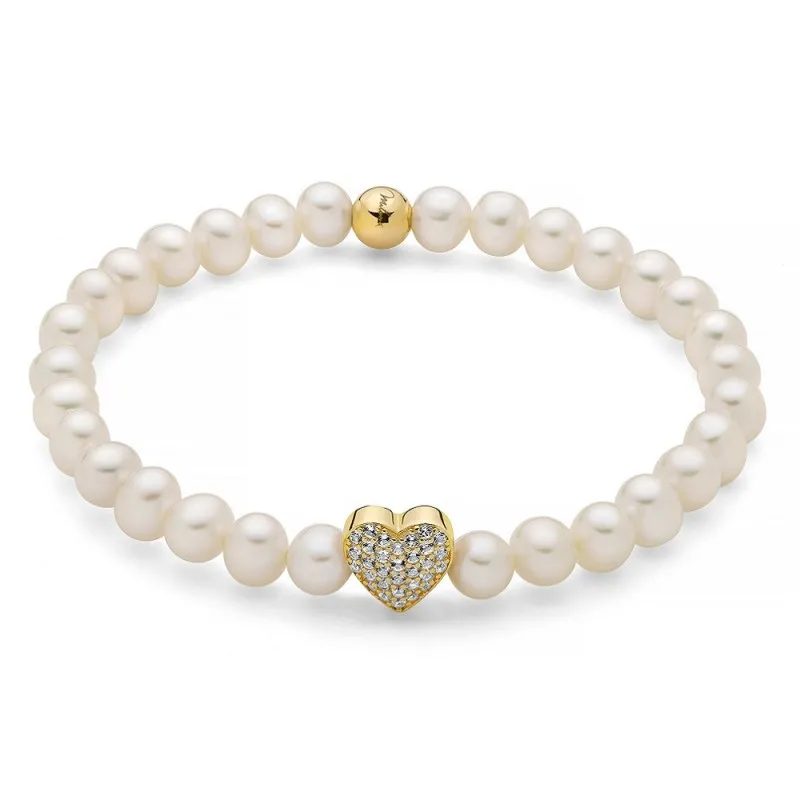 Bracciale di Perle Miluna Cuore Argento Dorato e Topazi