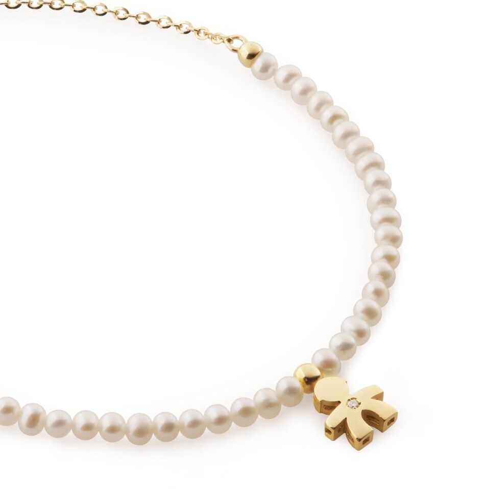 Bracciale LeBebè Sagoma Bimbo Oro, Perle e Diamante