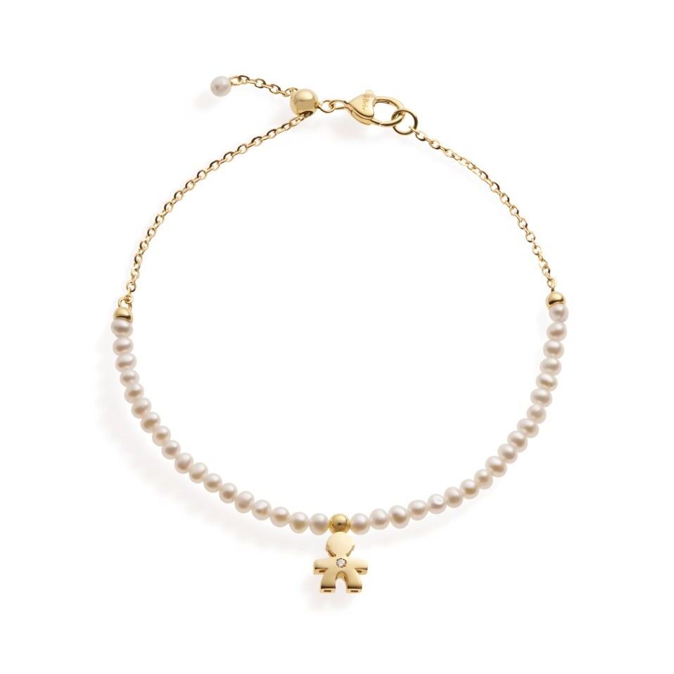 Bracciale LeBebè Sagoma Bimbo Oro, Perle e Diamante