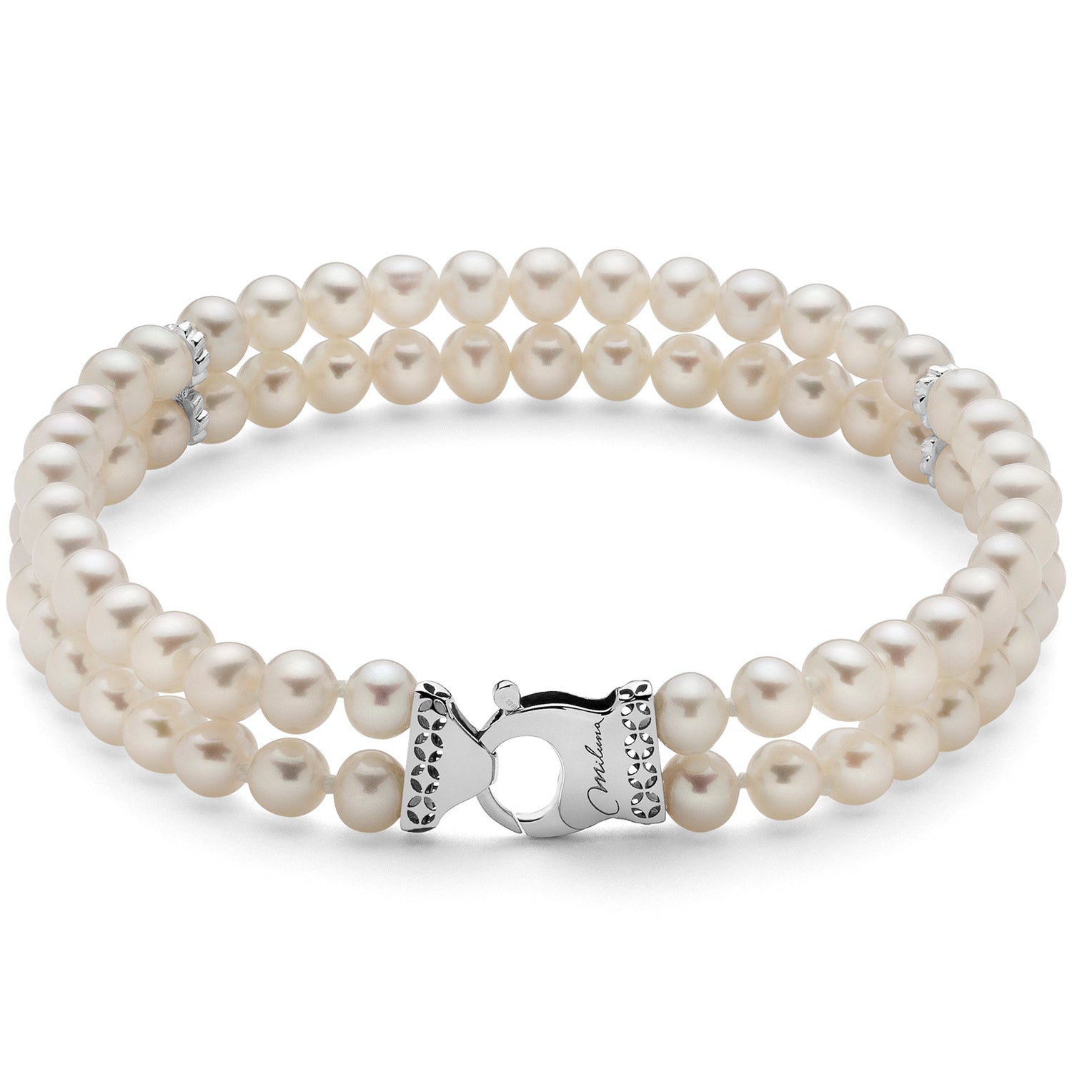 Bracciale Miluna doppio filo di Perle e distanziali in Oro