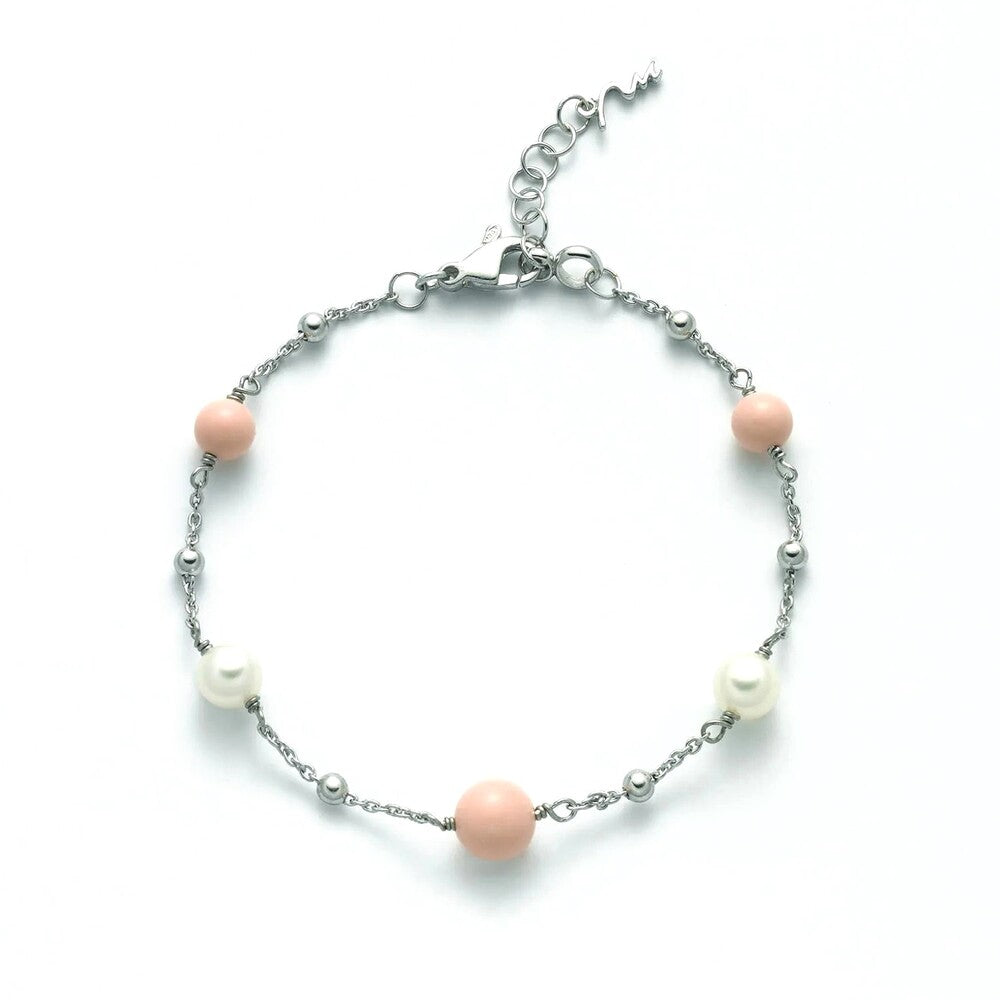 Bracciale Miluna in Argento, Perle Bianche e Rosa