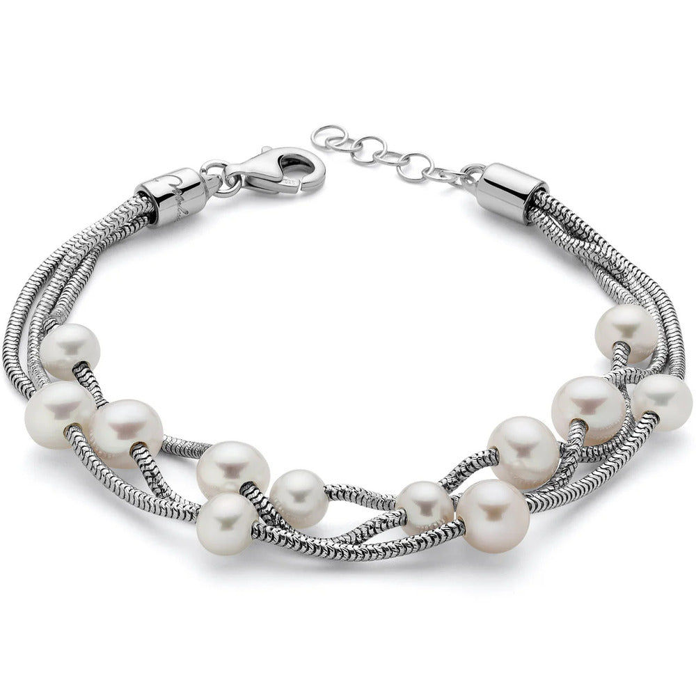 Bracciale Miluna multifilo in argento con perle