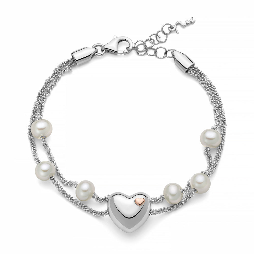 Bracciale Miluna doppio filo con perle e cuore centrale
