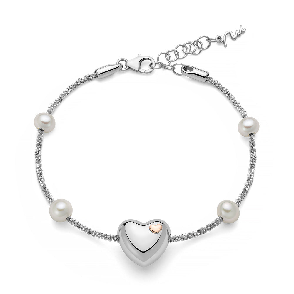 Bracciale Miluna in argento e perle con centrale a cuore