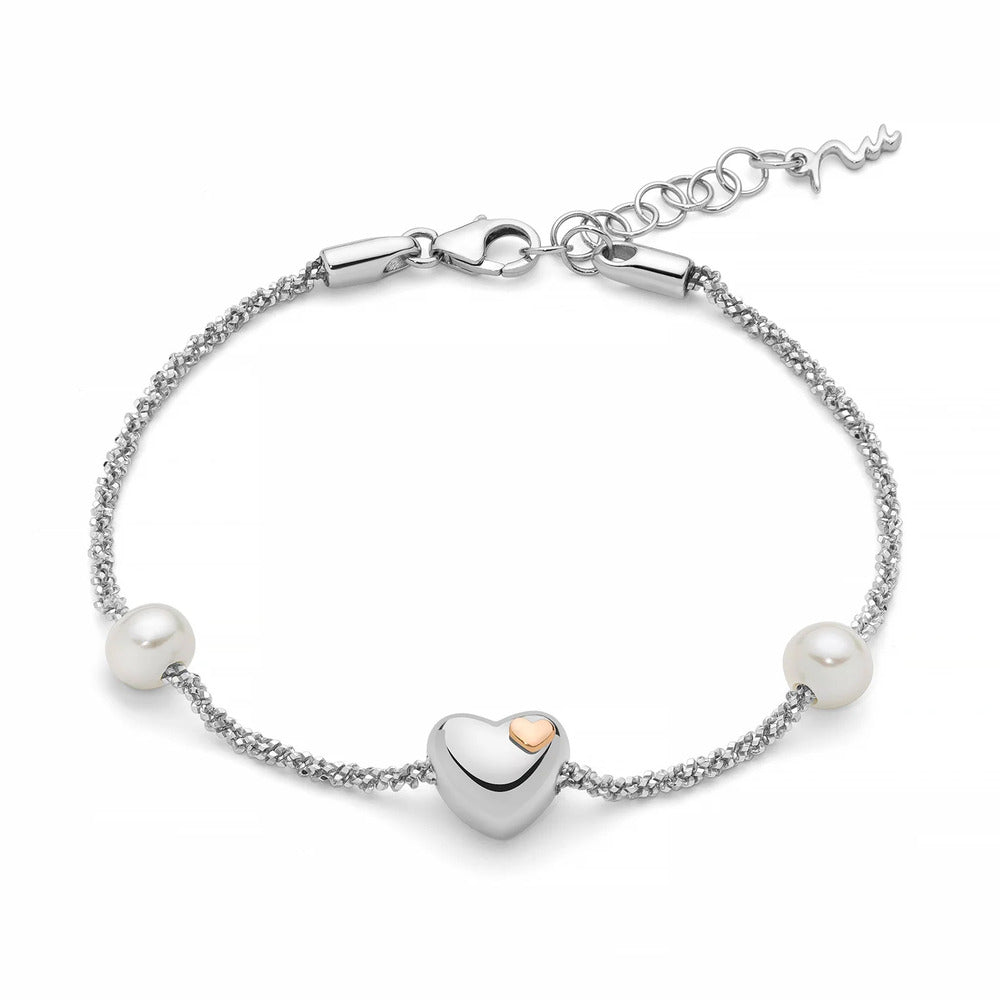 Bracciale Miluna in Argento, due Perle Oriente e Cuore centrale